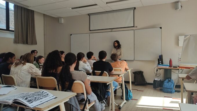 Yann Damezin avec les élèves de 3e4